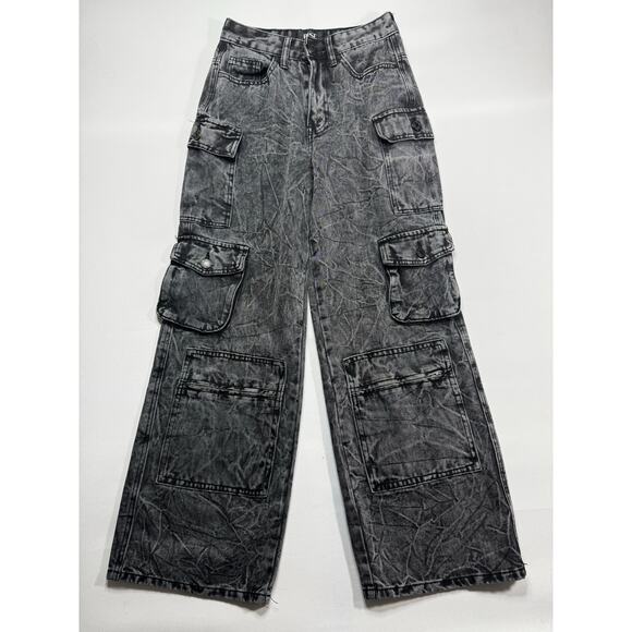 Rise Supply Co. Women's Wide Leg Cargo Black Denim Jeans - Size 3 (24x28) - Picture 1 of 4